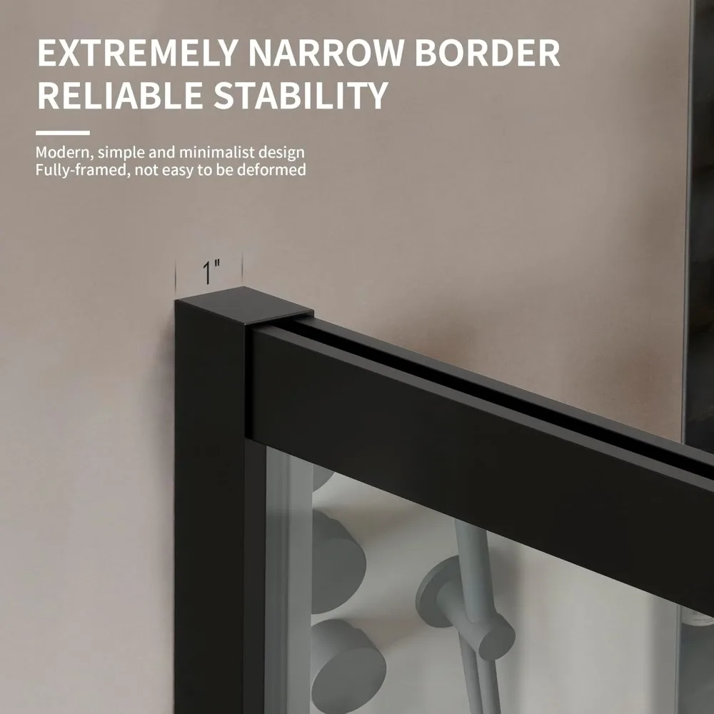 Shower Semi-Framed Glass Panel, Shower Screen, 5/16" (8mm) Tempered Glass Shower Door, Fit for Walk-in Bathroom, Matte Black 3