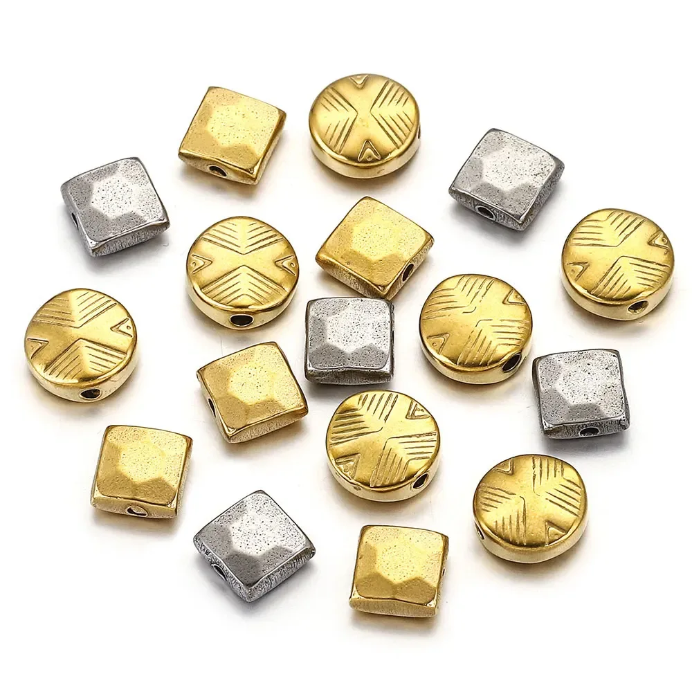 Stainless Steel Round Square Bead Globular Bead Gold Plated Positioning Bead DIY Jewelry Accessories 3