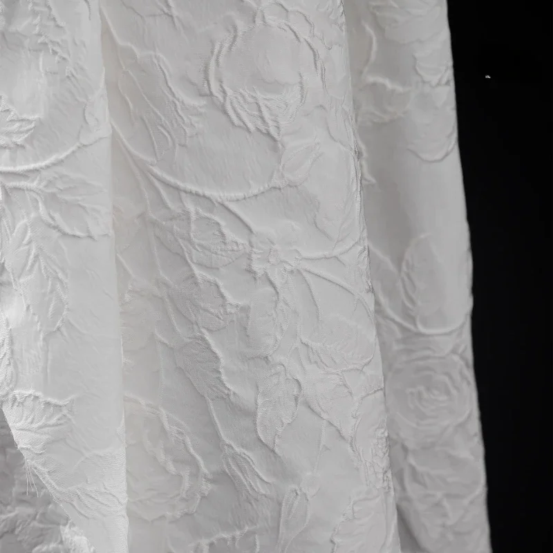 White Rose Jacquard Fabric Dress Jacket Diy Bag Designer Clothing Fabrics Cloth for Sewing Material By The Meter 4