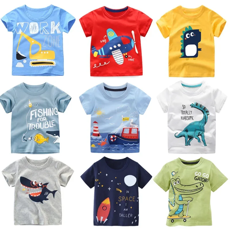 2 3 4 5 7 9 Years Summer Baby Boys Short Sleeve T-shirt Children Kids Cotton Cartoon Tops For Little Boys KF1022