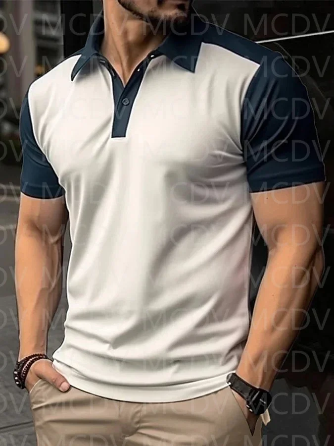 

Men'S Casual Color Contrast Polo 3D Printed Polo Shirt Summer Men's Tops