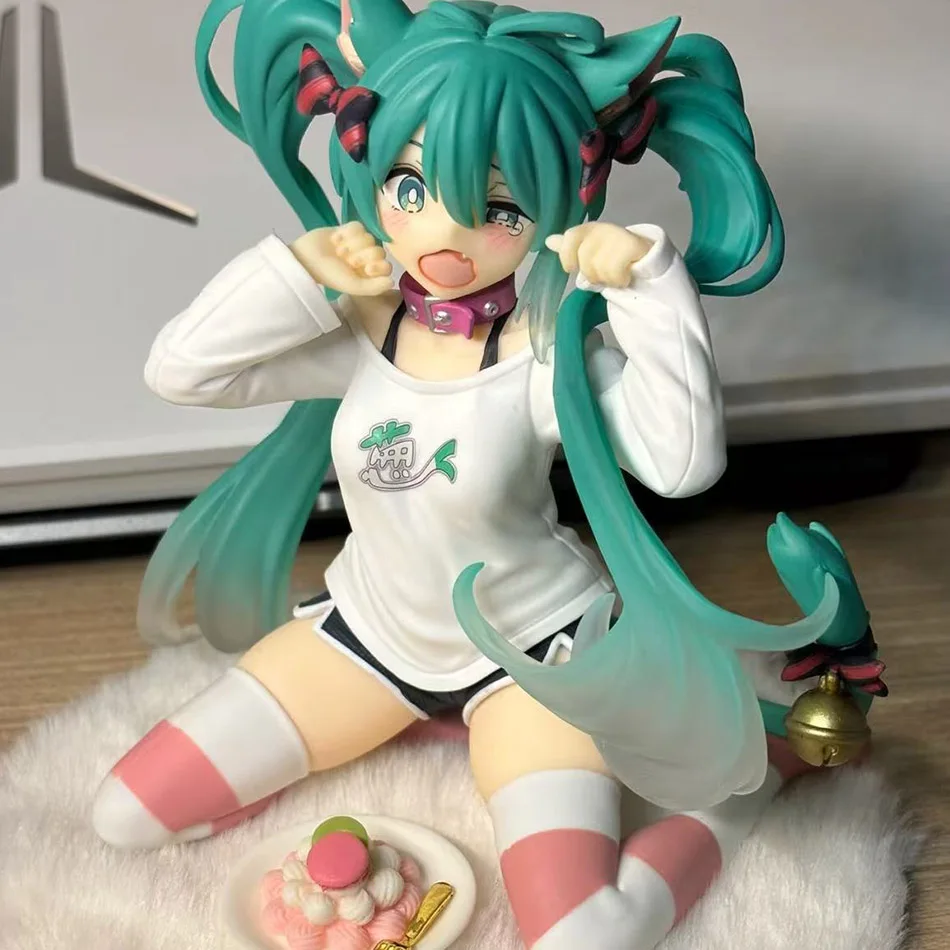 Anime Girl Figurine in Cat Ear Pajamas - Collectible Desktop Ornament Doll Gift