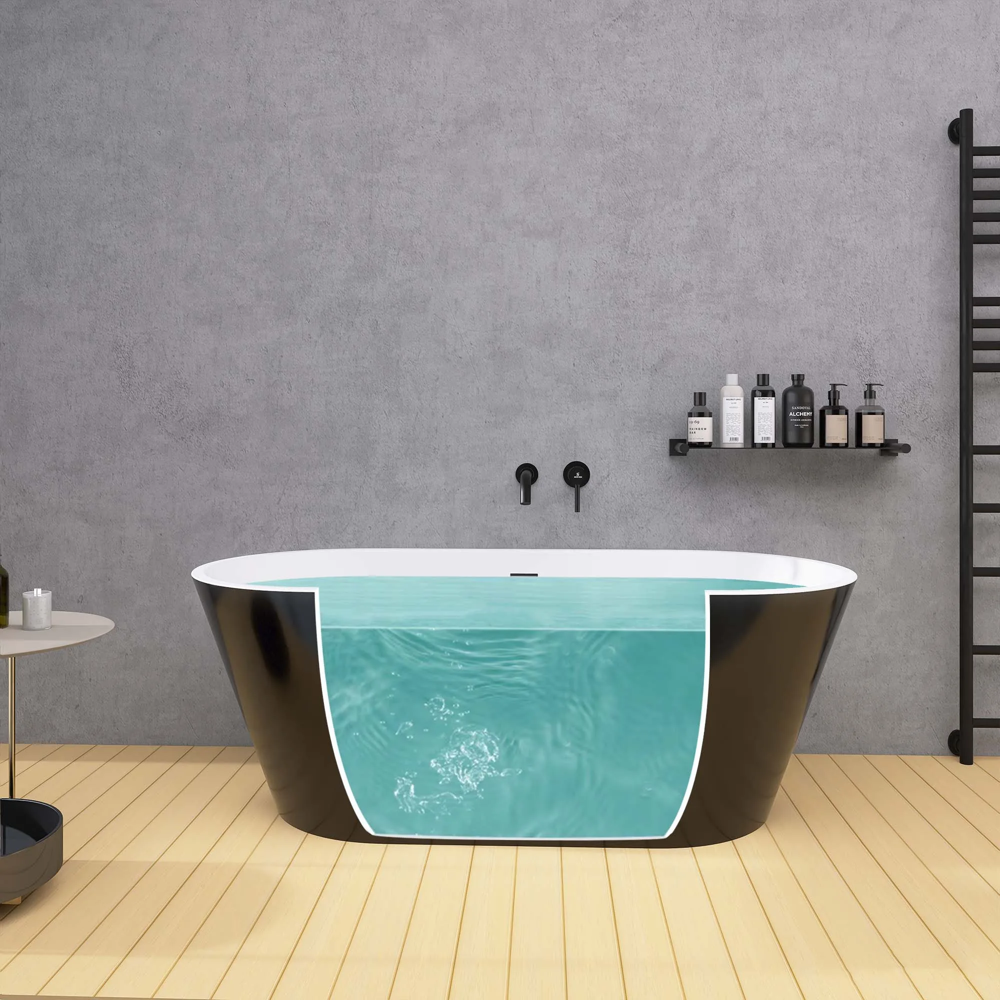 59" Acrylic Free Standing Tub - Classic Oval Shape Soaking Tub, Adjustable Freestanding Bathtub with Integrated Slotted Overflow 2
