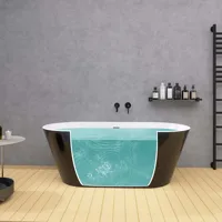 59" Acrylic Free Standing Tub - Classic Oval Shape Soaking Tub, Adjustable Freestanding Bathtub with Integrated Slotted Overflow 2
