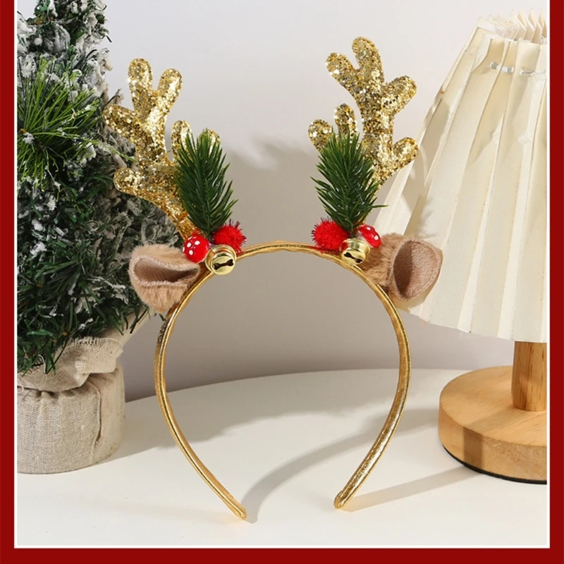 Set Of 6 Christmas Theme Plush Antler Headbands Stylish Christmas Antler Headbands Hair Adornment For Family Celebration