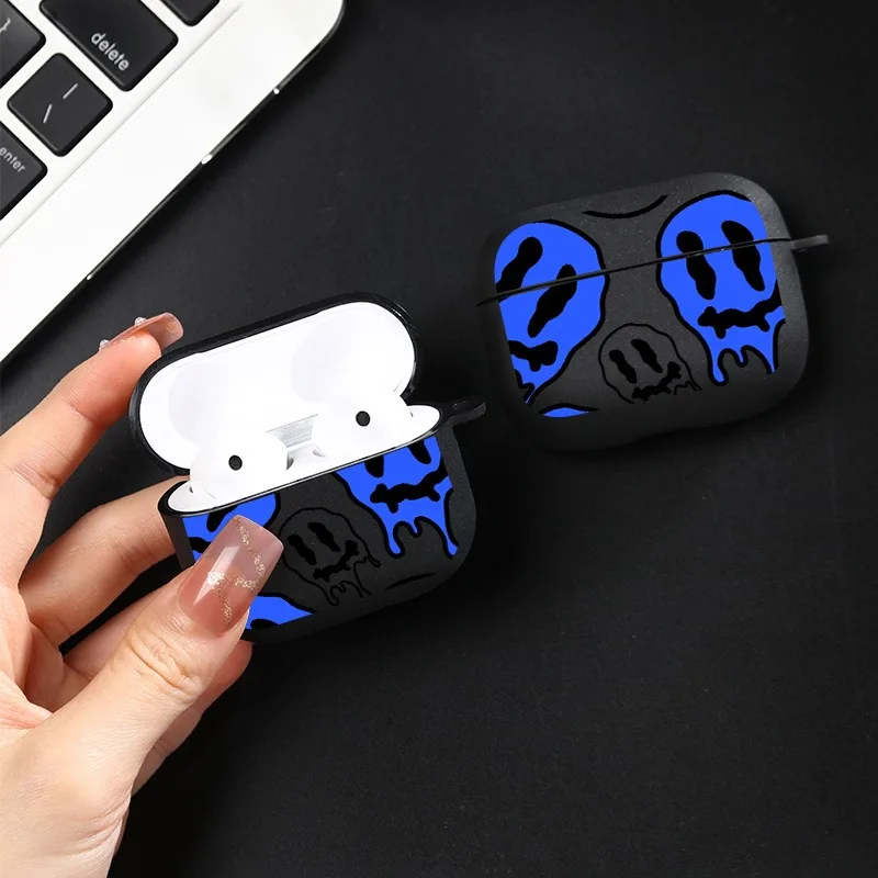 Blue Black AirPods Case with Keychain for Wireless Earphones