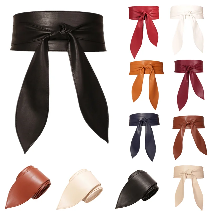 

New Lace Up PU leather Waistband Women Wide Corsets Cummerbunds Belts for Women High Waist Slim Girdle Belt Bow Bands