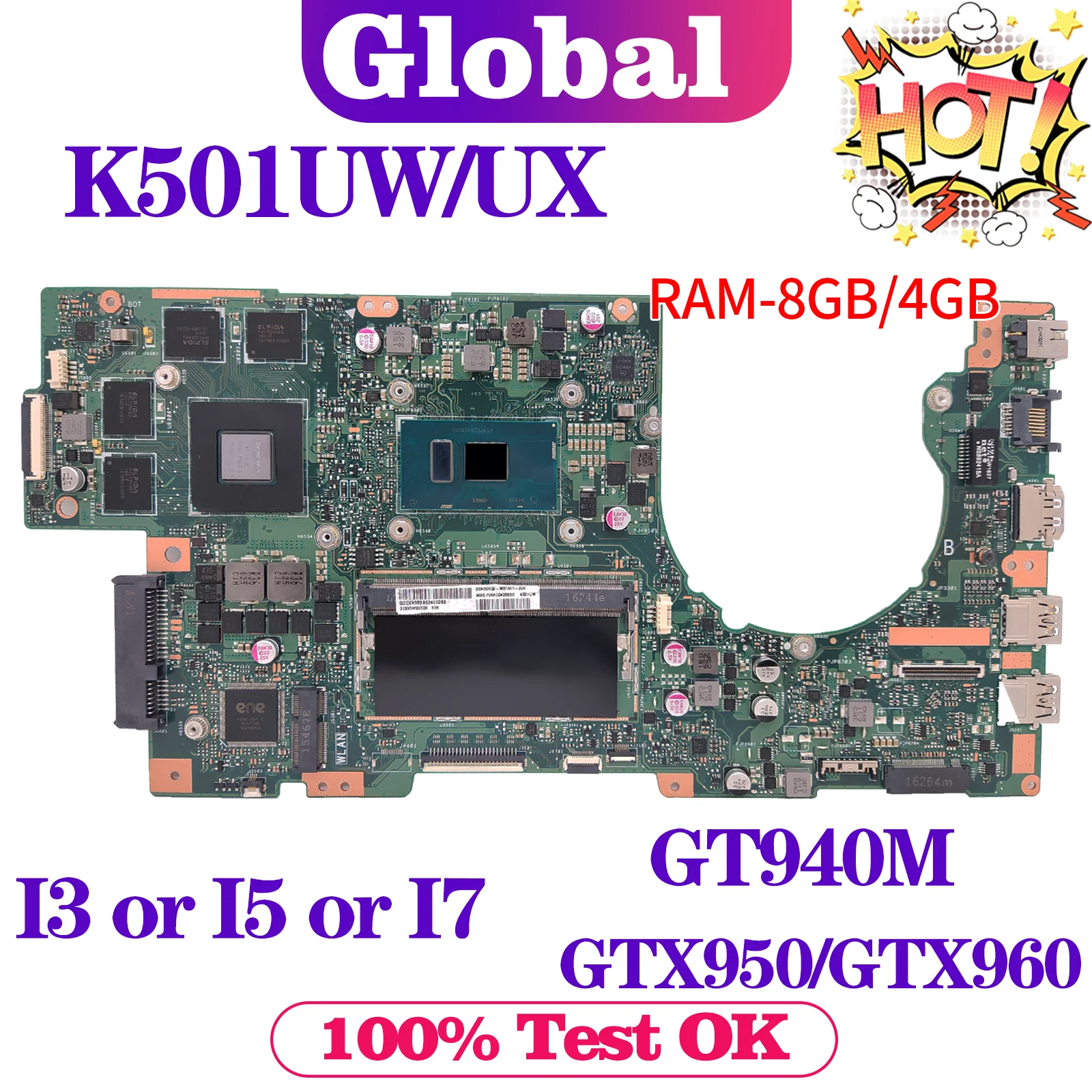 

KEFU Notebook U5000 Mainboard For ASUS K501UQ K501UX K501UW K501UB K501UXM K501U A501U Laptop Motherboard I3 I5 I7 4GB/8GB PM