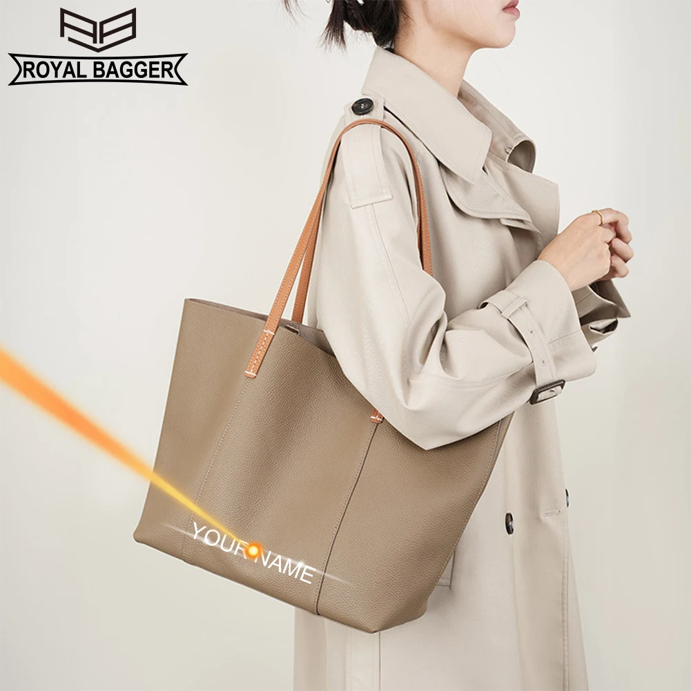 

Royal Bagger Handmade Tote Bags for Women Fashion Genuine Cow Leather Commuter Handbag Large Capacity Portable Shoulder Bag 2378