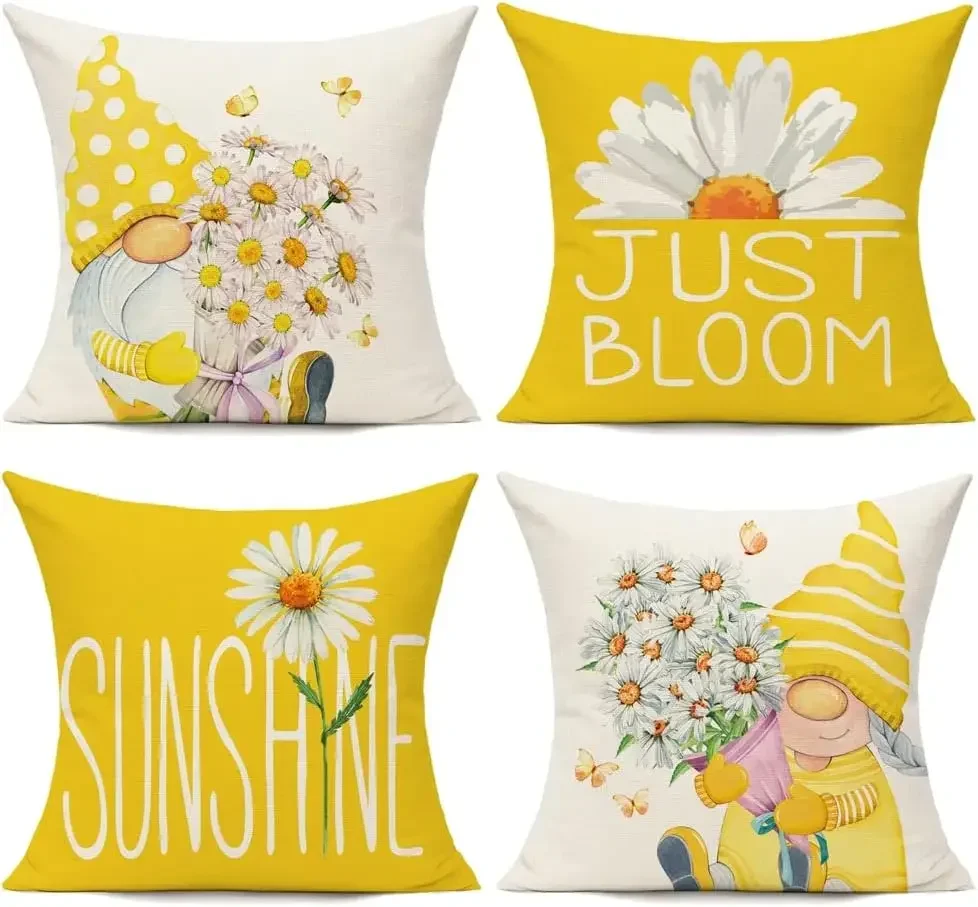 40x40cm Outdoor Yellow Pillowcase Spring and Summer Decoration Cushion Cover Family Decoration Garden Sofa Daisy 2