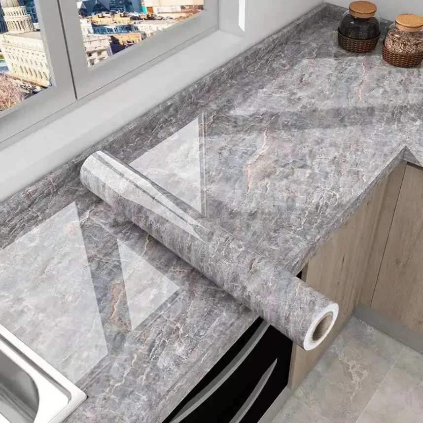 Oil Proof Marble Vinyl Self Adhesive Waterproof Wallpaper Decorative Film Contact Paper Mould Proof Wall Sticker for Kitchen 5