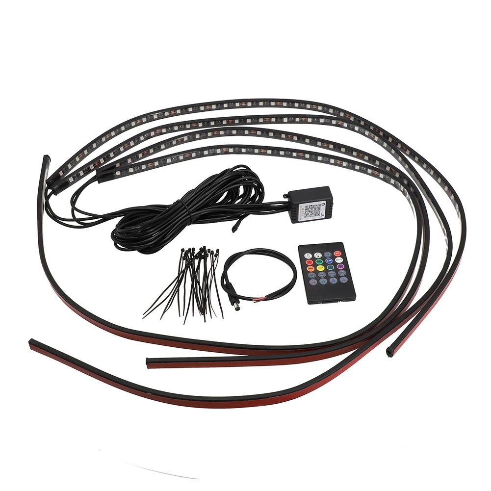 

Sound Active RGB Underglow LED Kit, 12V Car Neon Strip Light, Synchronized with Music Beat, PVC Material, 4 Strips
