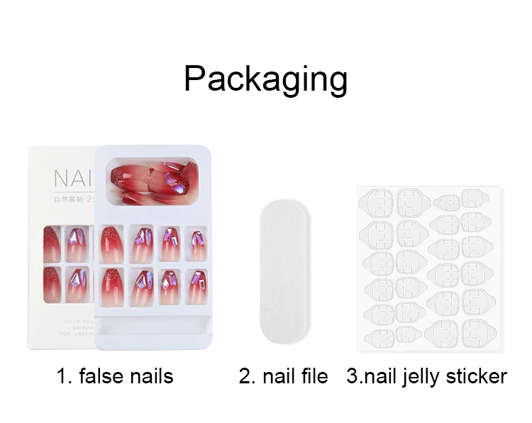 24PCS Design Press On False Nails Kit Coffin Art Tips