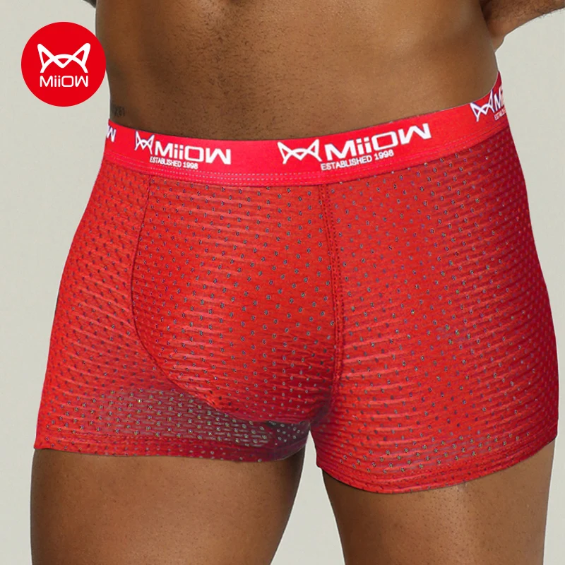 Miiow Sexy Men Boxer Shorts Intimo Mesh Traspirante Ice Silk Mutandine Maschili Lingerie Mutande Boxer Shorts Plus Size L-4Xl 2022