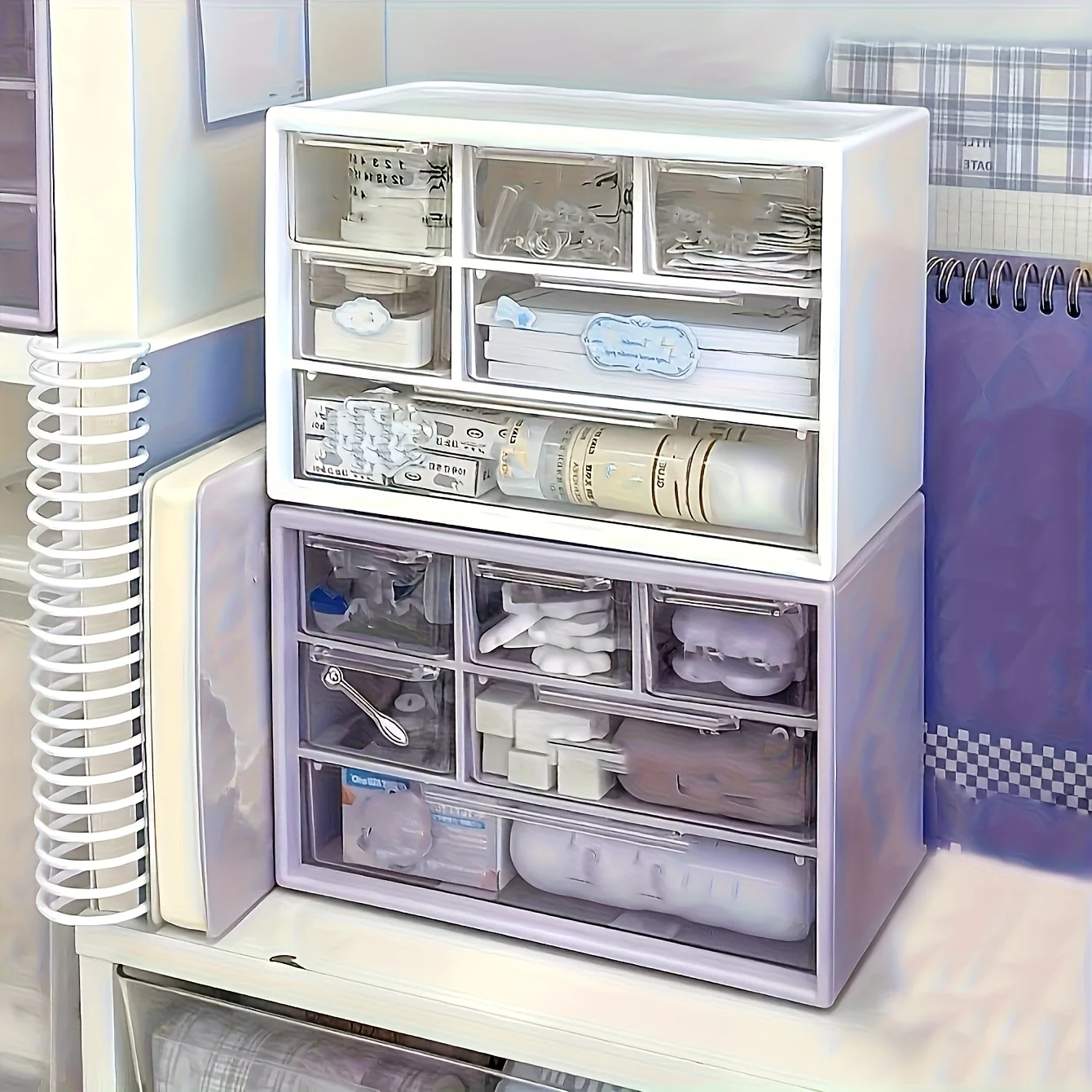 Desktop Organizer with Six Drawers-Spacious and Multifunctional Container,Perfect for Office Supplies,Stationery,Dorm Essentials - 6