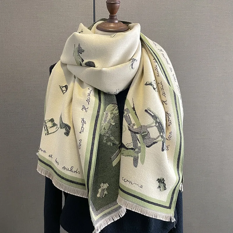 2024 Women's New 100% Cashmere Scarf Women's Vintage Pony Fashion Fringe Air Conditioning Warm Luxury Plus-size Shawl Scarf