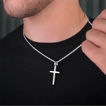 8K Gold Plated Cross Pendant Necklace – Stainless Steel Twisted Chain for Men & Boys (Gold/Silver) – Beach, Party & Casual Wear