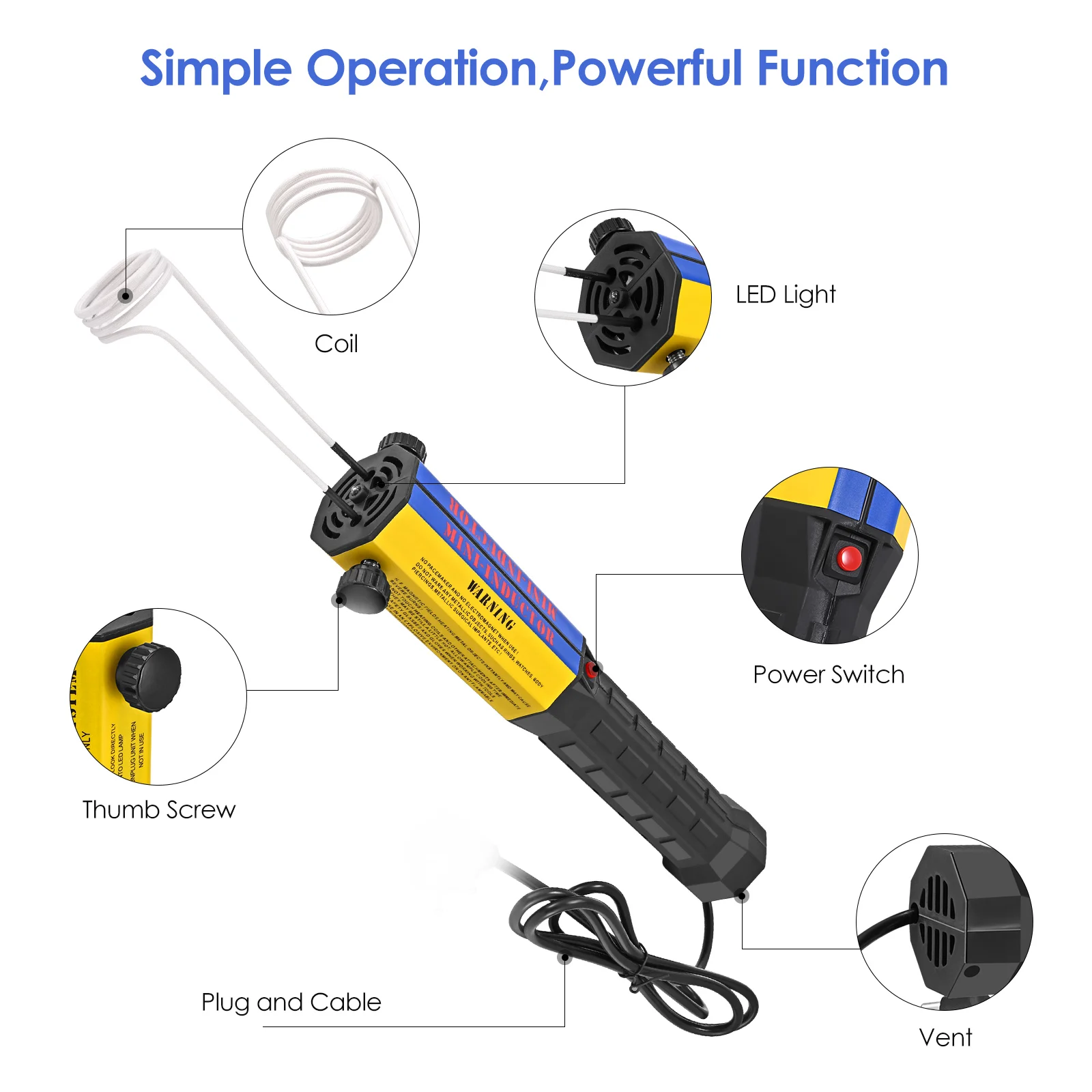 Induction Heater Handheld 1000W Mini Induction Heater With 8 Pieces Coil Kits Electromagnetic Flameless Heating for Auto Use Bolt Remover