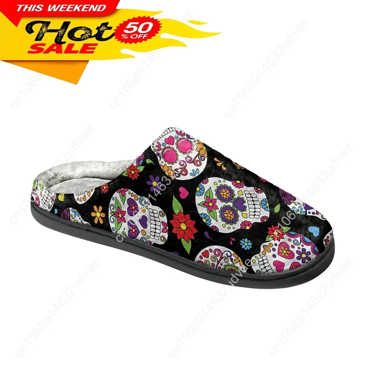 Sugar Skull With Floral Pattern Couple Winter Thick Gothic Style Home Indoor Outdoor Keep Warm Shoes For Female Girl