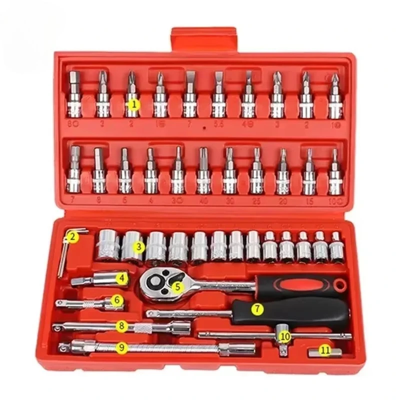 46Pcs 1/4-Inch Socket Wrench Set Car Repair Tool Ratchet Torque Wrench Combo Tools Auto Repairing Tool Spanner Hand Tools