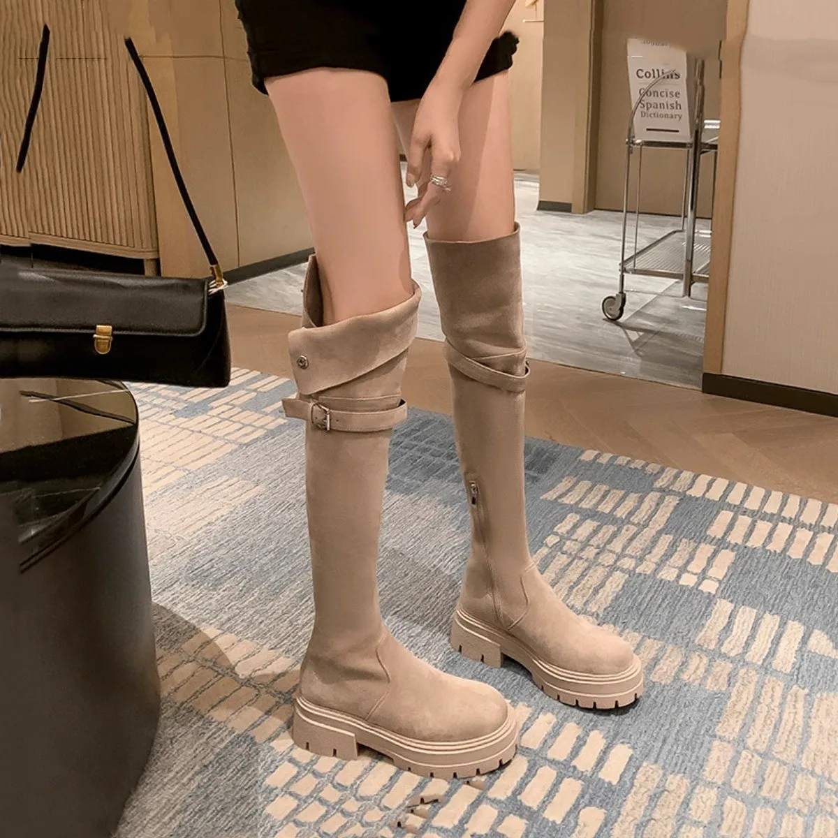 

Женские резиновые ботинки на молнии, зимние ботинки на высоком каблуке, с круглым носком