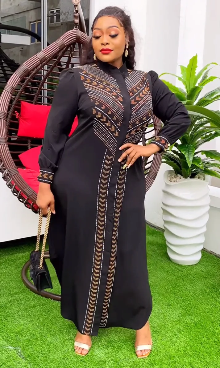 2023 African Dresses for Women Autumn Elegant African Long Sleeve Dashiki Abaya Diamond Maxi Dress Africa Clothes Ankara Dresses