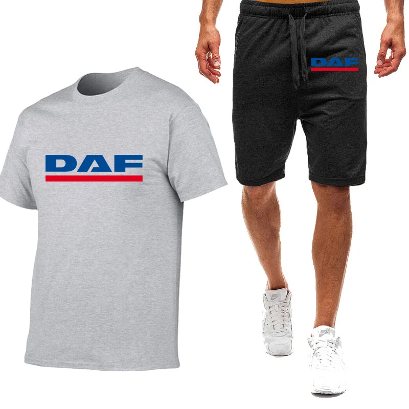 DAF TRUCKS COMPANY TRUCKER Printing Fashion 2023 New Man's Summer Cotton Short Sleeves Casual T Shirt Sweatpants 2-Piece Set