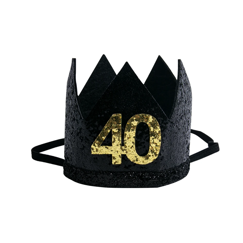 1pcs 30 40 50 60 Year Old Crown Hat Black Birthday Headband Anniversary Adult 30th 40th 50th 60th Birthday Party Decorations