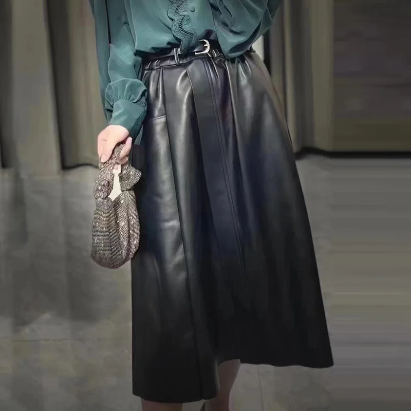 

European Autumn and Winter Super Hot Haining Genuine Leather Skirt Half length Skirt for Women's Mid length Royal Sister Premium