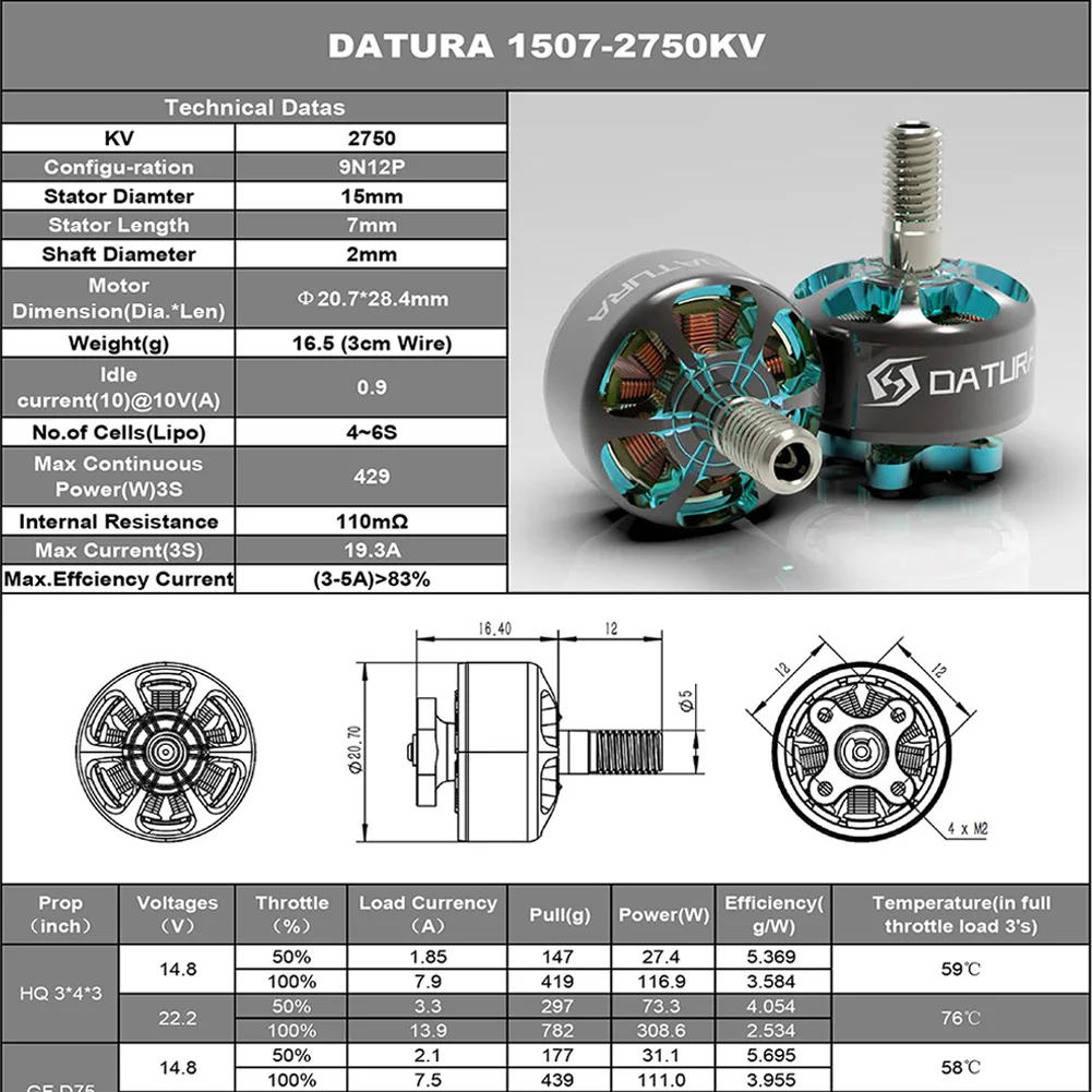 Foxeer Datura 1507 4150KV 2750KV 4-6S Brushless Motor Compatible 3-5inch Propeller for RC FPV Freestyle Cinewhoop Ducted Drone