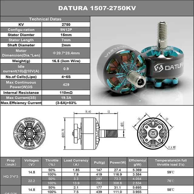 Foxeer Datura 1507 4150KV 2750KV 4-6S Brushless Motor Compatible 3-5inch Propeller for RC FPV Freestyle Cinewhoop Ducted Drone 5