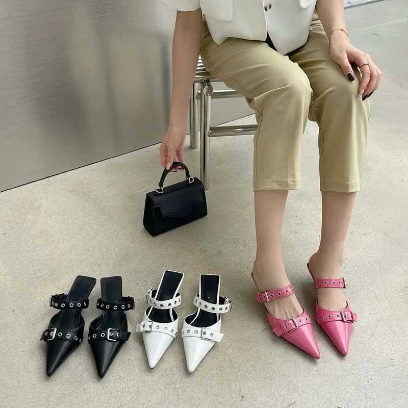 

BCEBYL 2023 новые тапочки Модные женские сандалии остроносые туфли на тонком низком каблуке повседневная женская обувь с ремешком для женщин