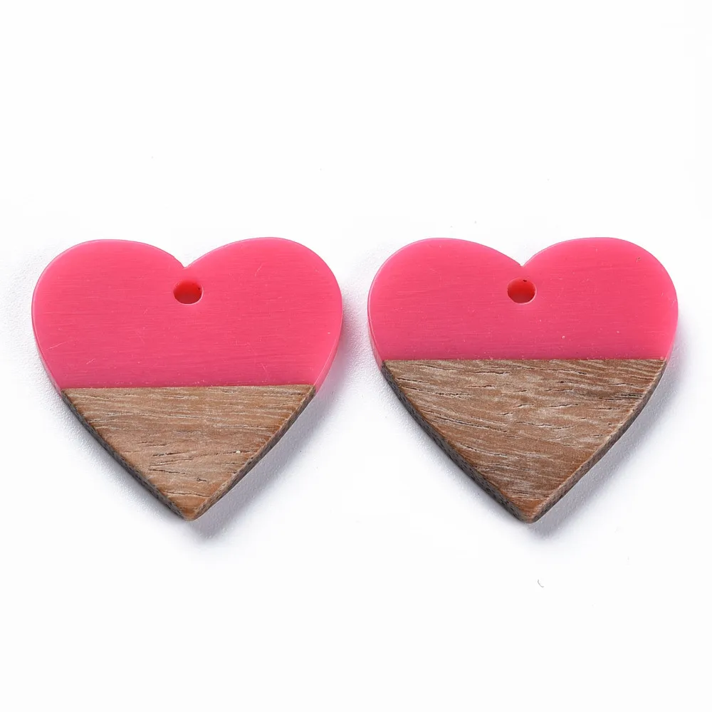50Pcs Heart Resin Wood Earring Charms Opaque Two Tone Color Pendants for Wooden Earrings Necklace Connectors Jewelry Making DIY
