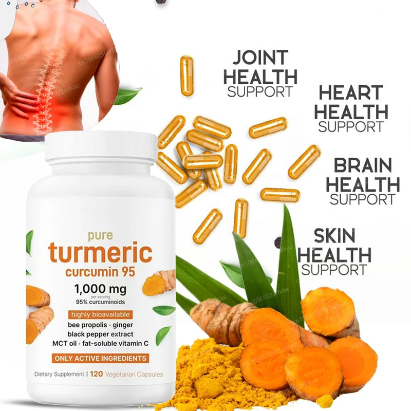 Turmeric Curcumin 1000mg Capsules with Black Pepper&Ginger Organic for Joint, Brain Cognitive & Digestive Health, Antioxidant