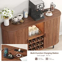 Wine Bar Cabinet w/ LED Light,Liquor Cabinet for Home,Coffee Bar Cabinet w/ Wine Rack & Glass Holder,Walnut Buffet Sideboard 5