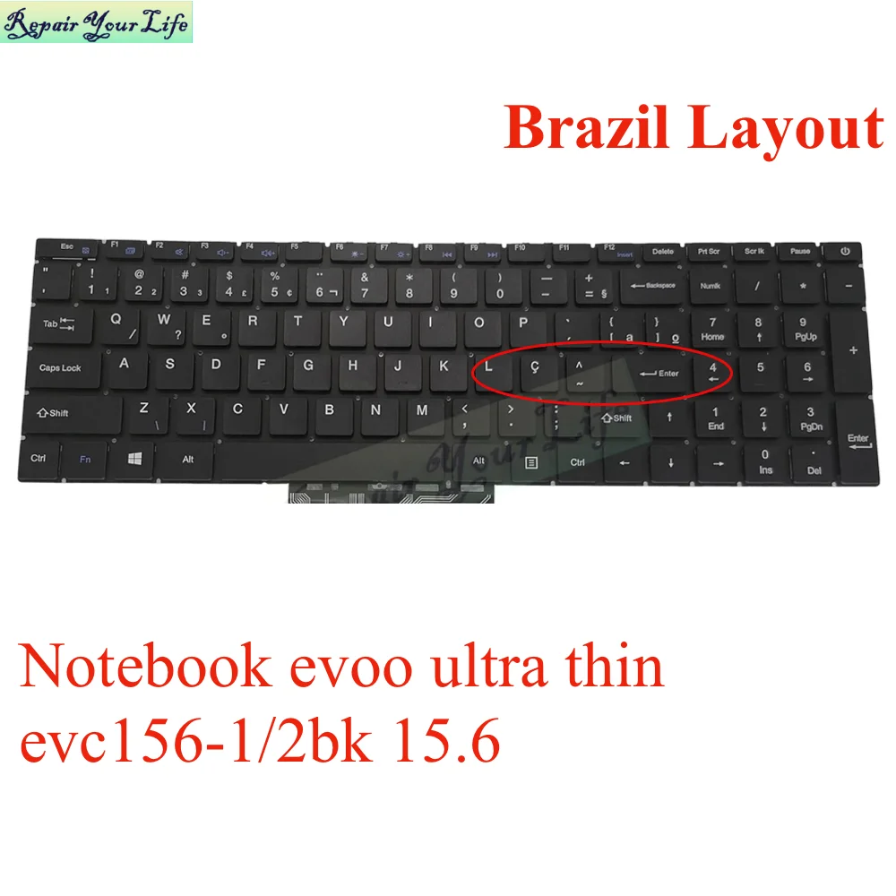 Teclado Ultra Thin Notebook Eua la Latin Brasil Português Evoo Evc156 Evc1561 Evc156-1bk Evc1562 2bk Pt-br - Imagem 5
