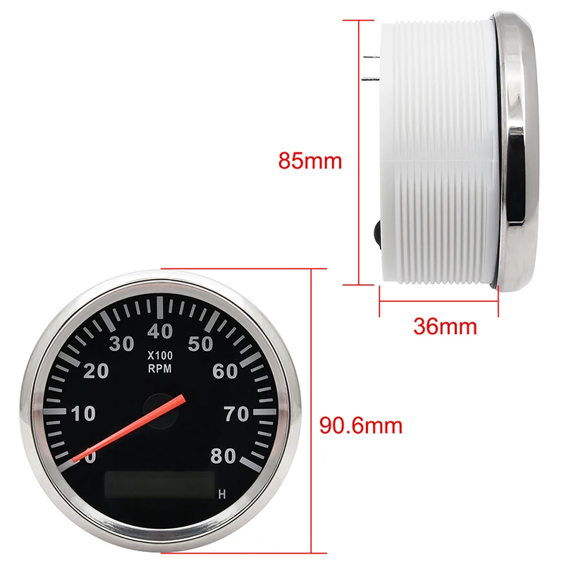 Tachometer Gauge Boat Tachometer Marine Car Tacho Meter with LCD Hourmeter 4000/6000/ 8000 RPM Gauge fit for Diesel & Gasoline Engine Engine Tachometer Tachometer Meter Engine Hour Meter
