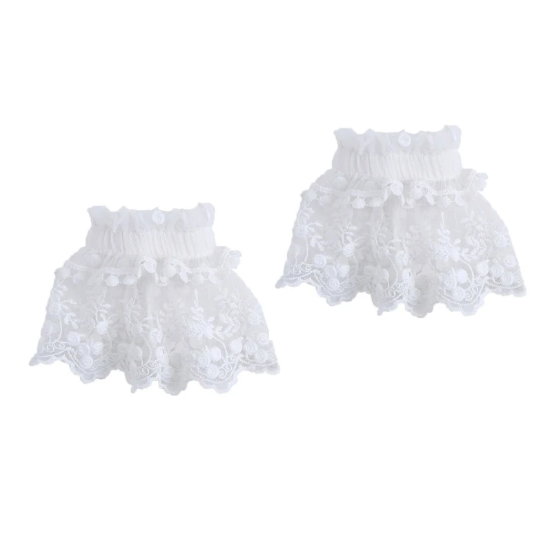 

Tulle Lace Wrist Cuffs Detachable Elegant Tulle Flared Pleated Ruffled Embroidery Flower Cuffs Sweater Wristband