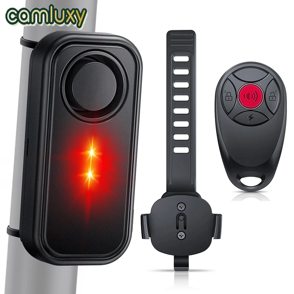 Motorcycle Burglar Alarm Camluxy 113dB Wireless IP66 Waterproof Bike Anti-Theft Vibration Bike Security Alarm With Led Light