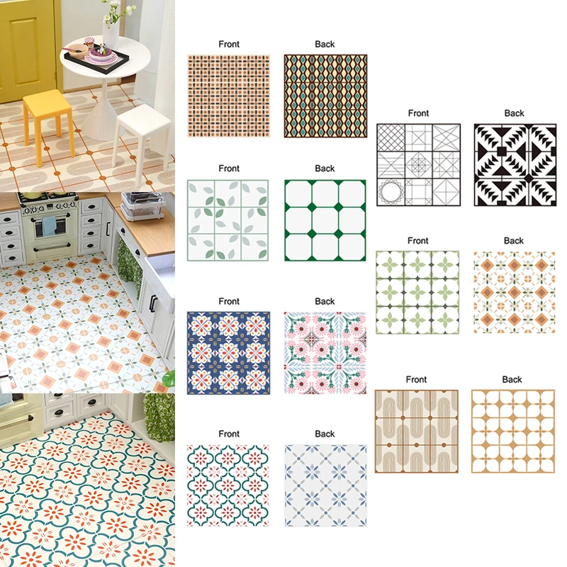 

1:12 Dollhouse Miniature Floor 15*15CM Wallpaper Flower Tiles Living Room Dining Room Bathroom Furniture Decor Toy
