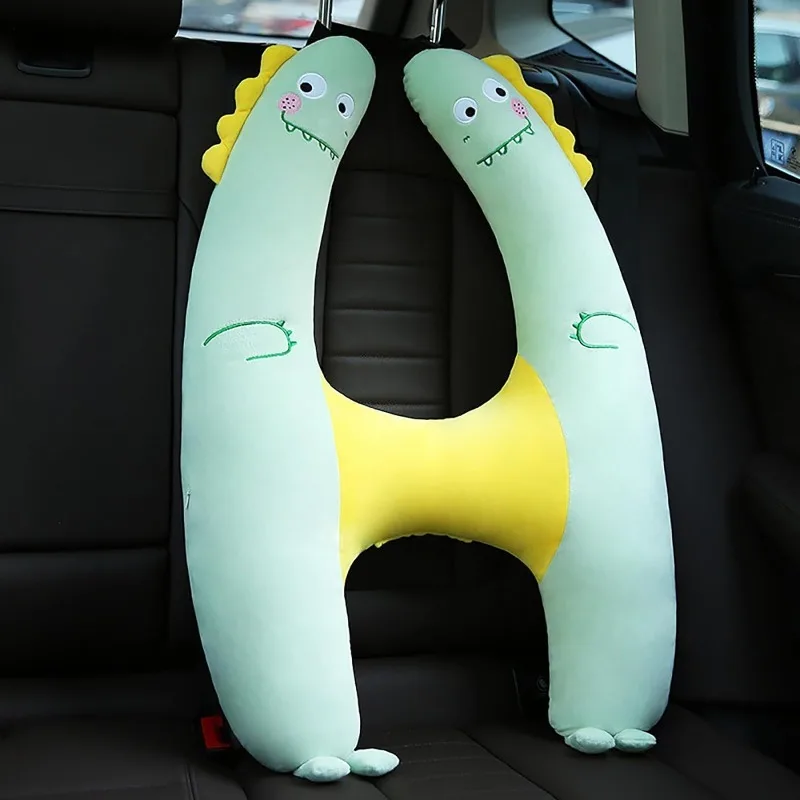 Seat Belt Plush Pillow for Kids Bunny Dinosaur Comfortable Stuffed Doll Pillow Infant Seatbelt for Trip Sleep Neck Head Support