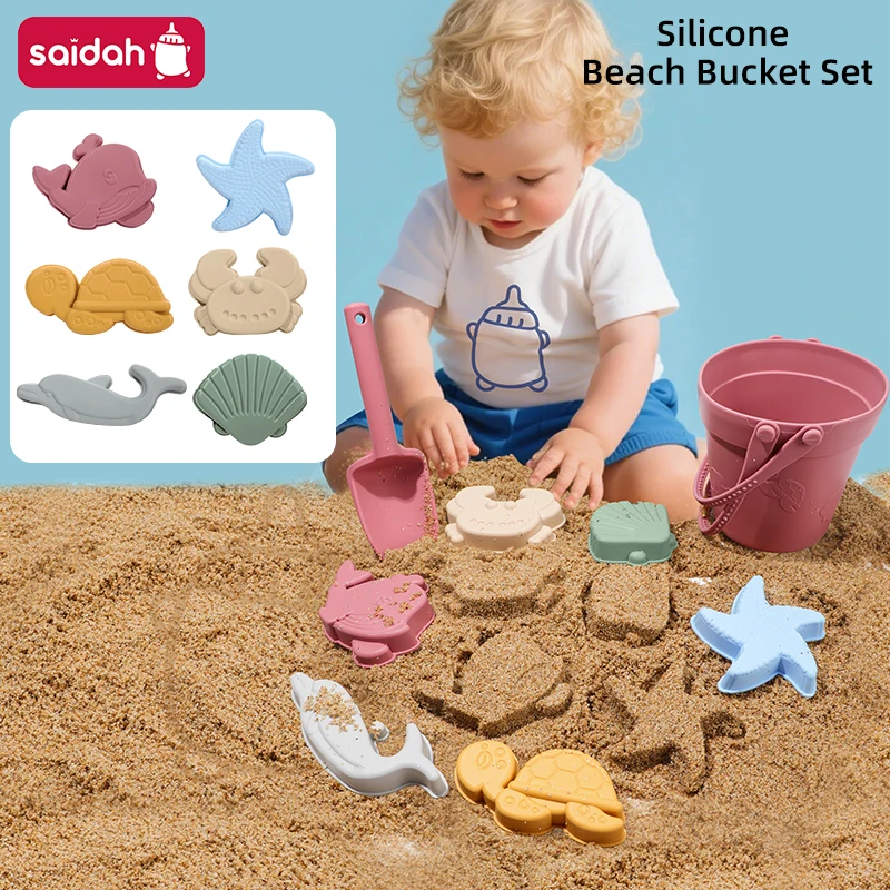 8-in-1 Food-Grade Silicone Kids Sand & Bath & Beach Toys Set Beach Play Kit for Toddlers Summer Outdoor Playing Tools