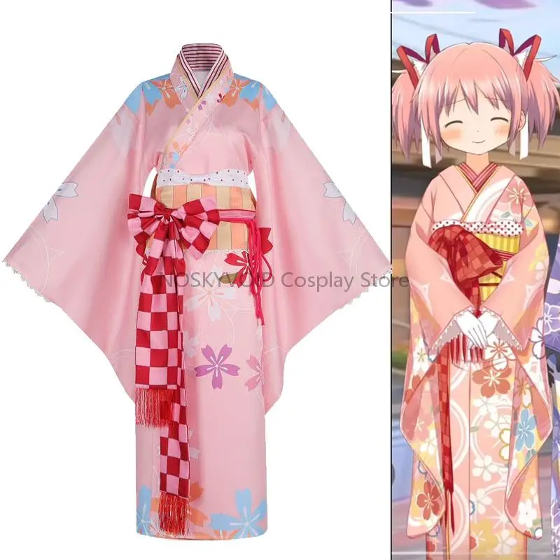 

2024 Kaname Madoka косплей комплекты кимоно Puella Magi Madoka Magica женский Wafuku японский юката Сакура фестиваль карнавальный костюм