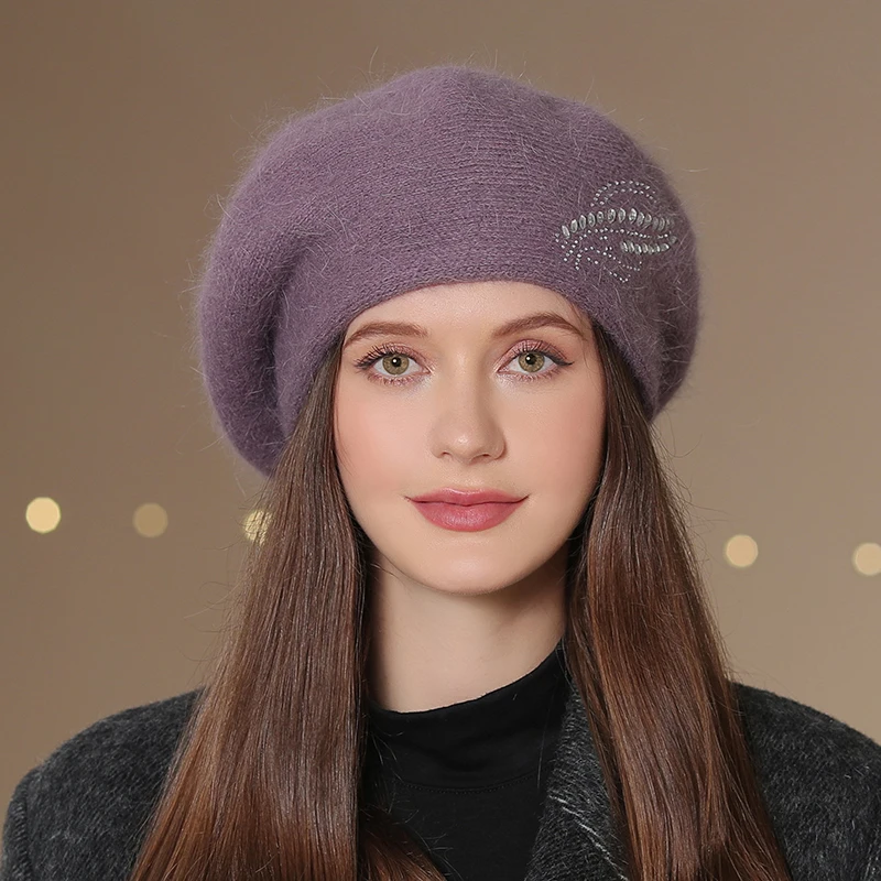 Women’s Warm Wool Knitted Beret Hat Solid Colour Winter Beanie_voghion.com