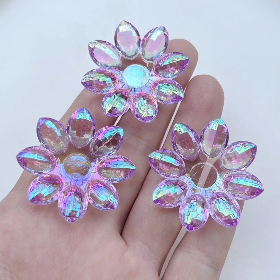 반짝이는 AB 컬러 꽃 아크릴 크리스탈 라인석, DIY 보석 장식, 핸드 데코 라인석, 로트당 8 개, 32mm, 40mm