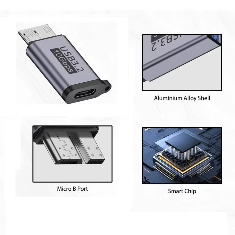 High-Speed USB-C to Micro-B Extender Adapter - 10Gbps Connectivity for Enhanced Data Transfer