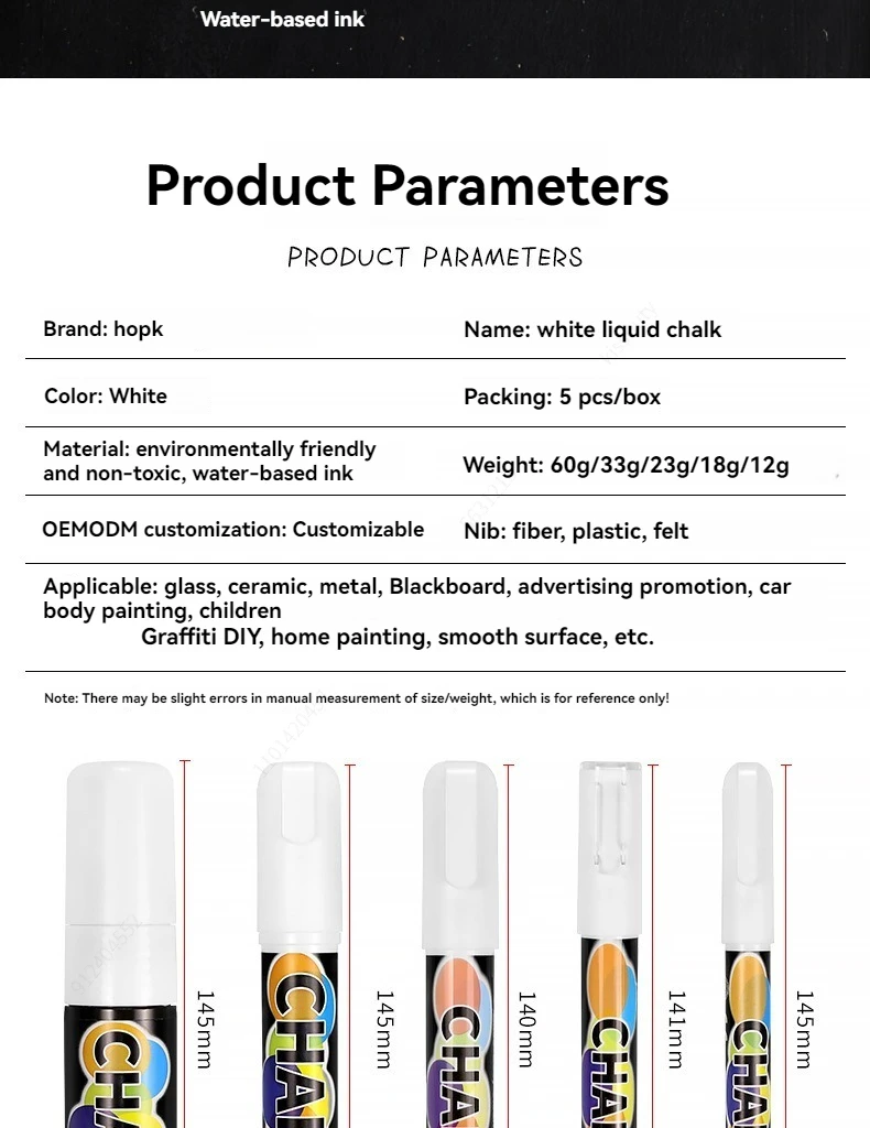 5pcs/set White Chalk Markers -Liquid Chalkboard Markers, White Liquid Chalk Marker for Windows, Glass - 1, 3, 6, 10, 15mm Tips 3