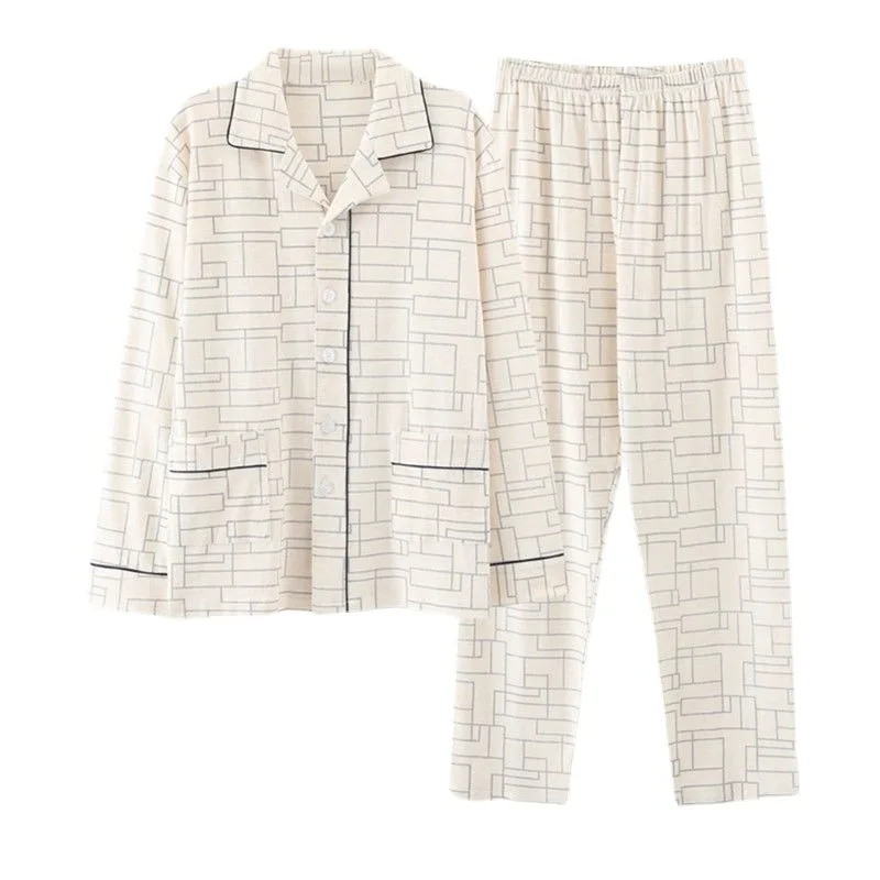 2024 New Men Pajamas Spring Autumn Long-sleeved Cotton Sleepwear Youth Plus Size Middle-aged Loungewear Winter Homewear Cardigan