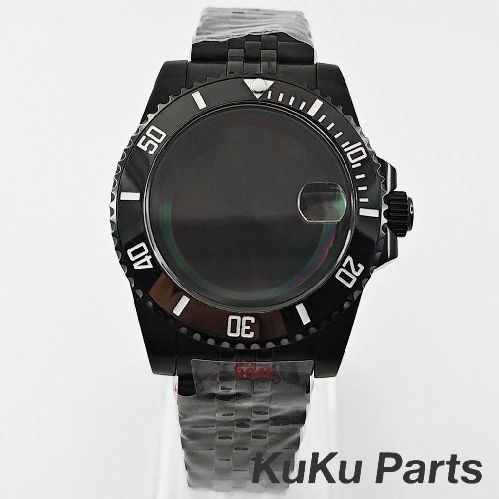 Black Purple GMT Bezel Watch Case with PVD Black Jubilee Bracelet and Sapphire Crystal