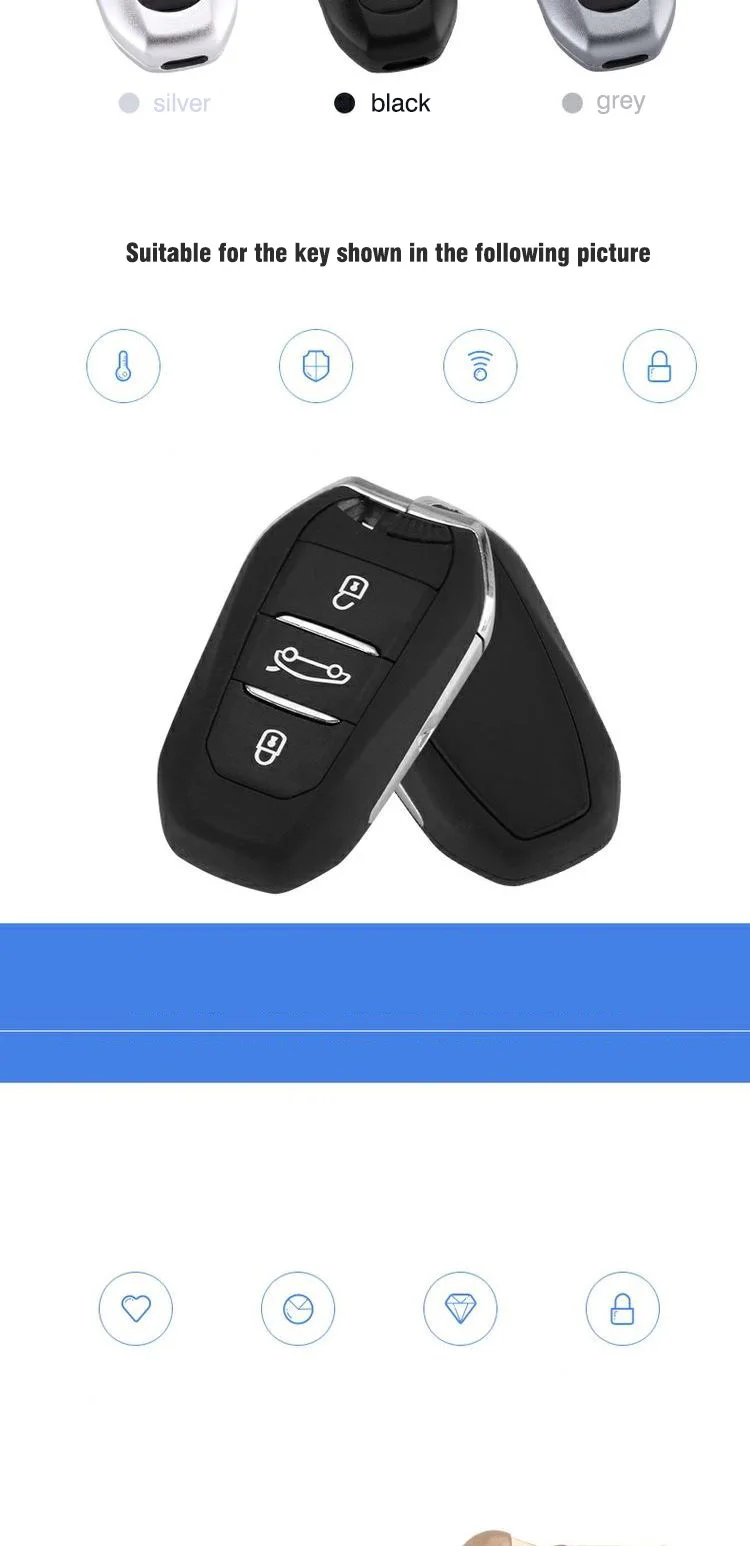 Car Key Fob Case 5008 Ds5 Ds6 For Peugeot 208 Ds3 Aluminum Alloy - For Citroen C4 C5 X7 Silicone Rubber Smart Remote Key Cover - Racext™ - Peugeot REMOTE CONTROLS AND KEYS - Racext 273